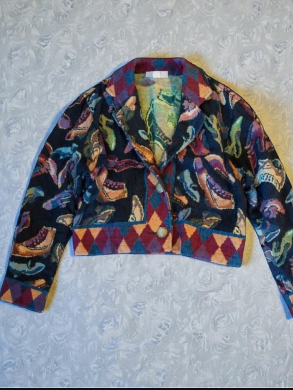 Vtg Rare Painted Pony Tapestry Jacket Retro Bright Colored Shoes
